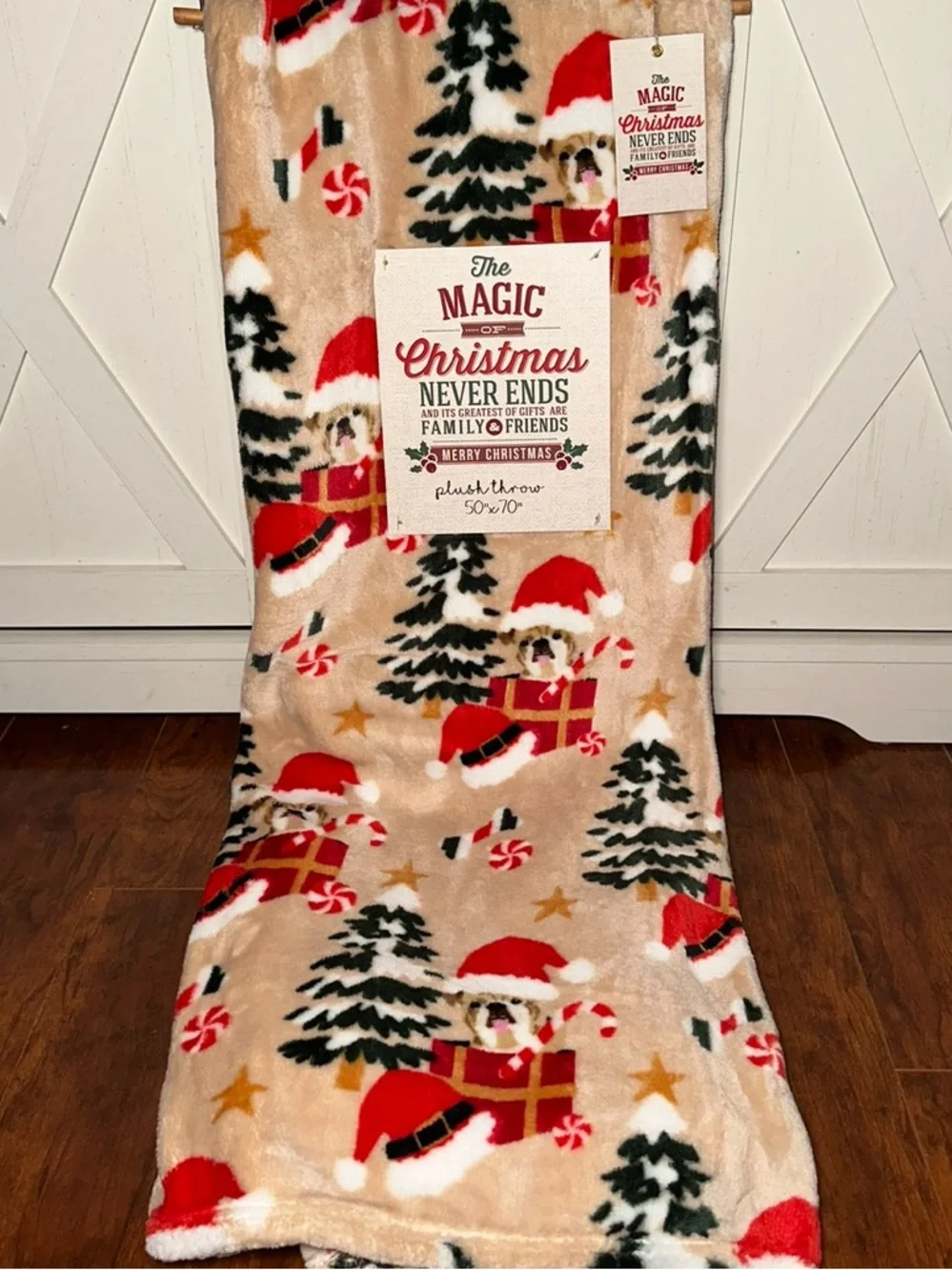 Christmas Santa Puppy Plush Holiday Throw Blanket
